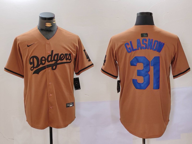 Men Los Angeles Dodgers 31 Glasnow army green joint name 2024 Nike MLB Jersey style 1